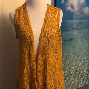 Mustard lace duster vest